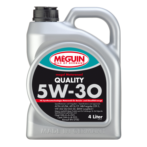 9027 Meguin НС-синт. мот.масло Megol Motorenoel Quality 5W-30 CF/SL A3/B4 (4л) - 4 л