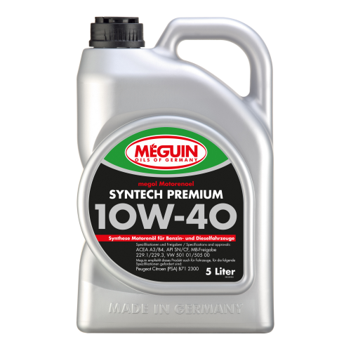4338 Meguin НС-синт. мот.масло Megol Motorenoel Syntech Premium 10W-40 CF/SN A3/B4 (5л) - 5 л